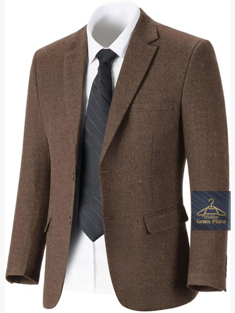 Tweed Herringbone Slim Fit Men's Suit Jacket Blazer Wedding Prom